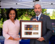 Postal Service Makes the Sun Shine Bright With Forever Stamps. Unveiling L to R: -Thomas J. Marshall, General Counsel & Executive VP, USPS.-Veronica Johnson, Meteorologist, StormWatch7
